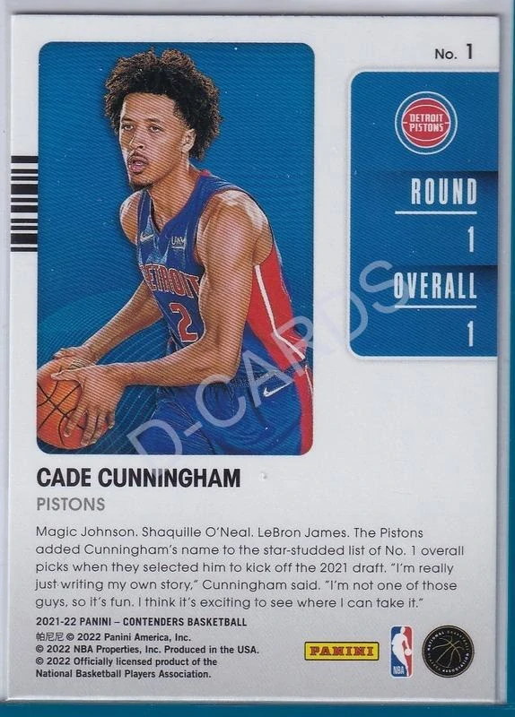 2021-22 Panini Contenders '21 Draft Class Contenders #1 Cade Cunningham RC