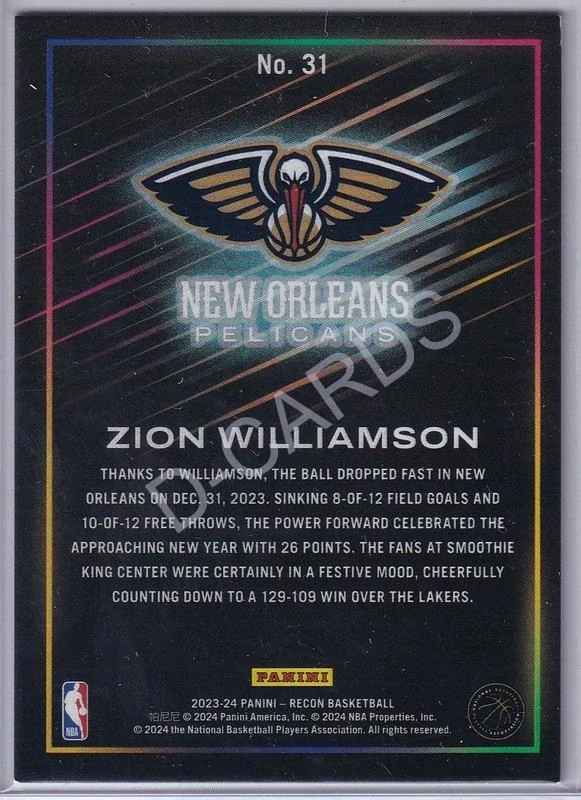 2023-24 Panini Recon Holo Bronze #31 Zion Williamson (Limit 242/299)