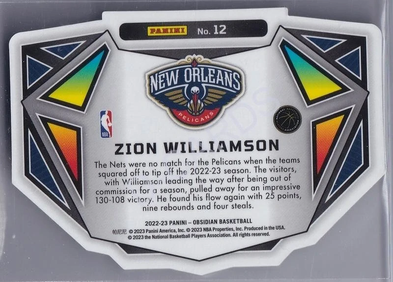 2022-23 Panini Obsidian Vitreous #12 Zion Williamson