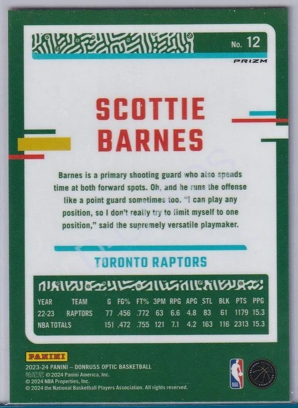 2023-24 Donruss Optic Hyper Pink #12 Scottie Barnes