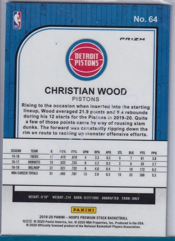 2019-20 Hoops Premium Stock Prizms Blue Cracked Ice #64 Christian Wood