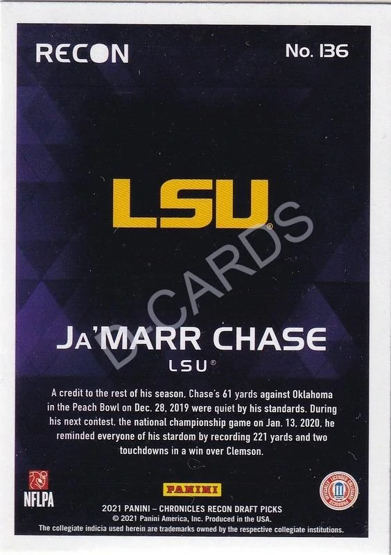 2021 Panini Chronicles Draft Picks Recon #136 Ja'Marr Chase RC