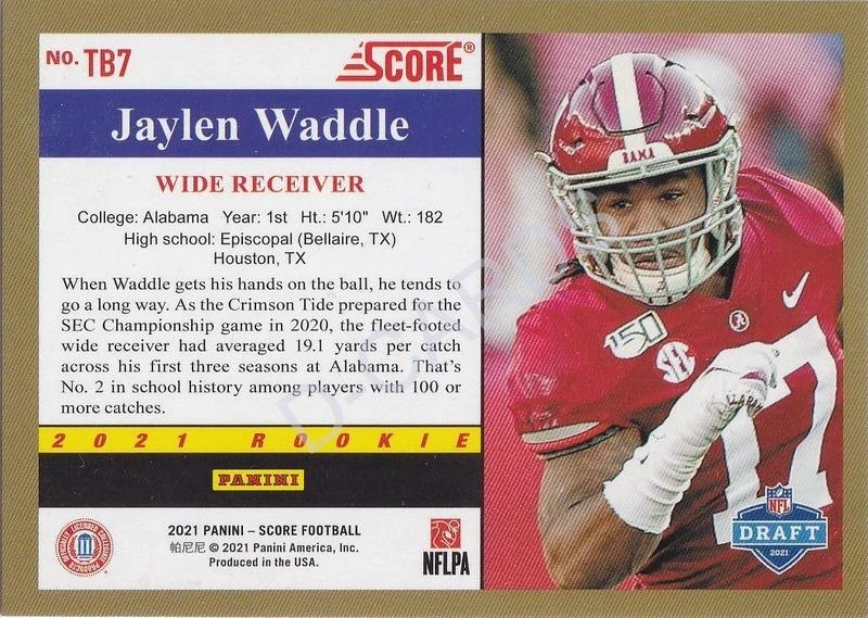 2021 Score '91 Throwback Rookies #7 Jaylen Waddle RC