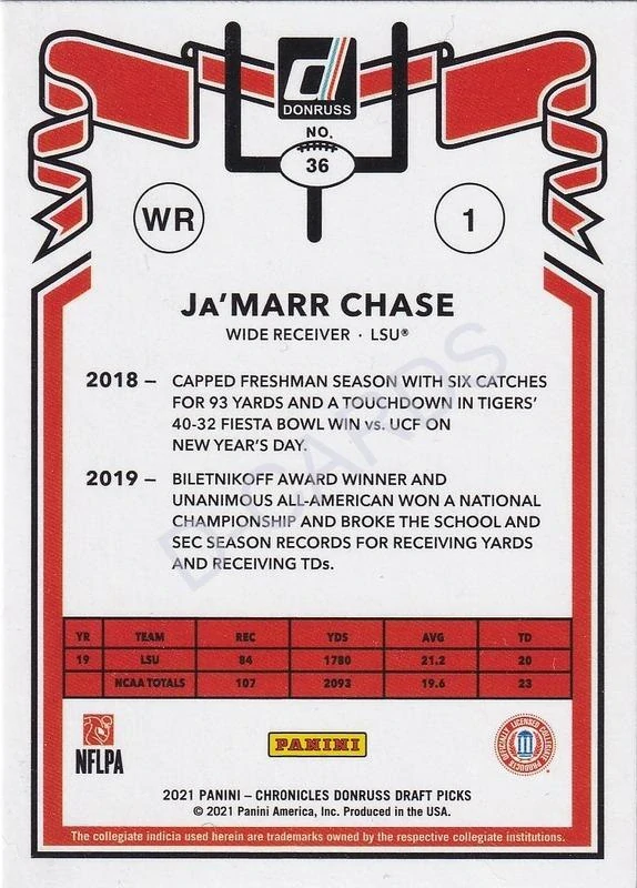 2021 Panini Chronicles Draft Picks Donruss Retro #36 Ja'Marr Chase RC