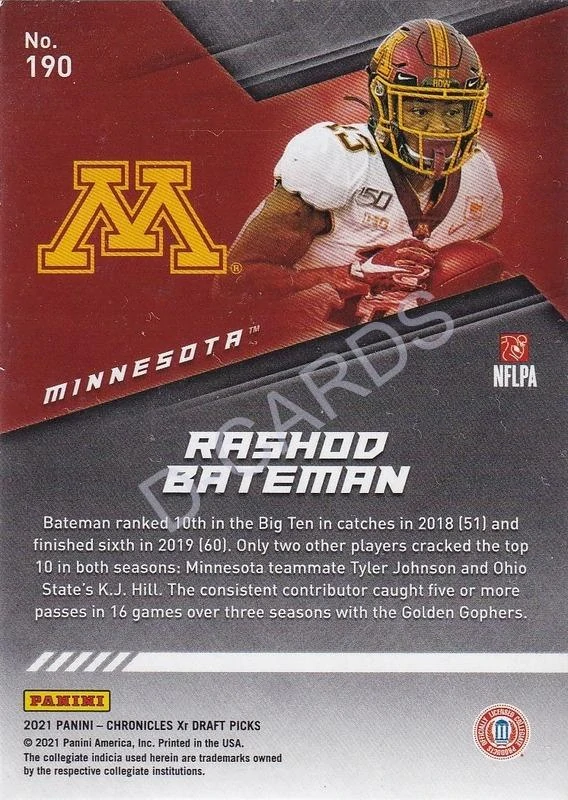 2021 Panini Chronicles Draft Picks XR #190 Rashod Bateman RC