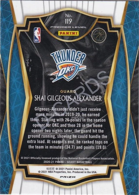 2020-21 Select Prizms Blue White Purple Ice #119 Shai Gilgeous-Alexander