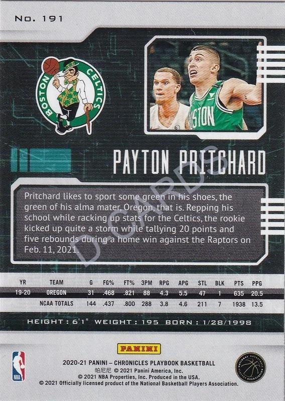 2020-21 Panini Chronicles #191 Payton Pritchard/Playbook RC