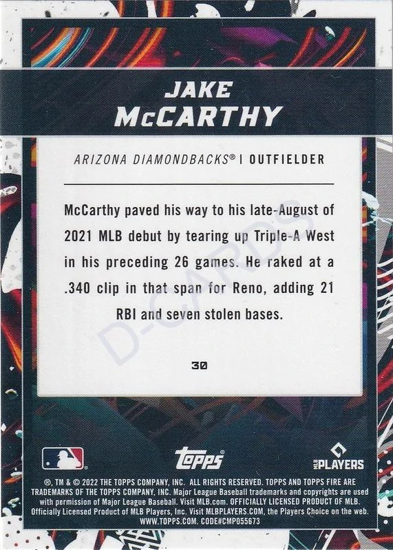 2022 Topps Fire #30 Jake McCarthy RC