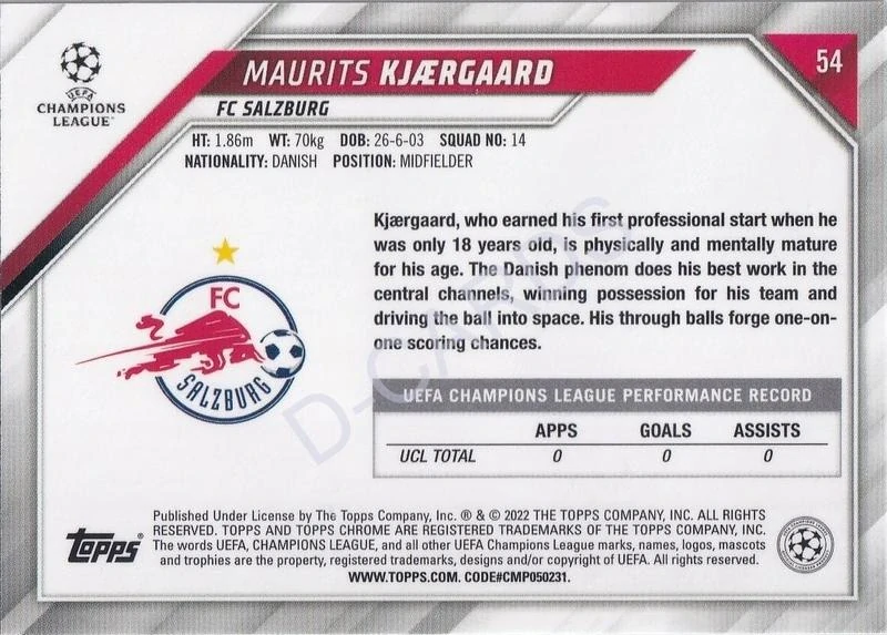 2021-22 Topps Chrome UEFA Champions League #54 Maurits Kjaergaard RC