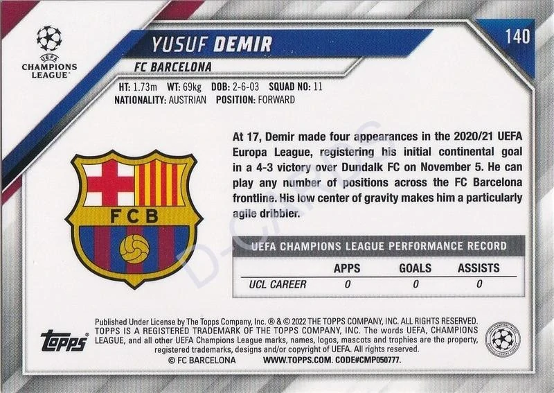 2021-22 Topps UEFA Champions League #140 Yusuf Demir RC