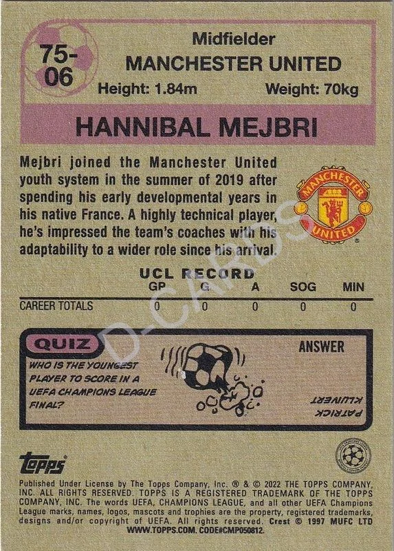 2021-22 Topps UEFA Champions League '75-76 Footballer #7506 Hannibal Mejbri RC