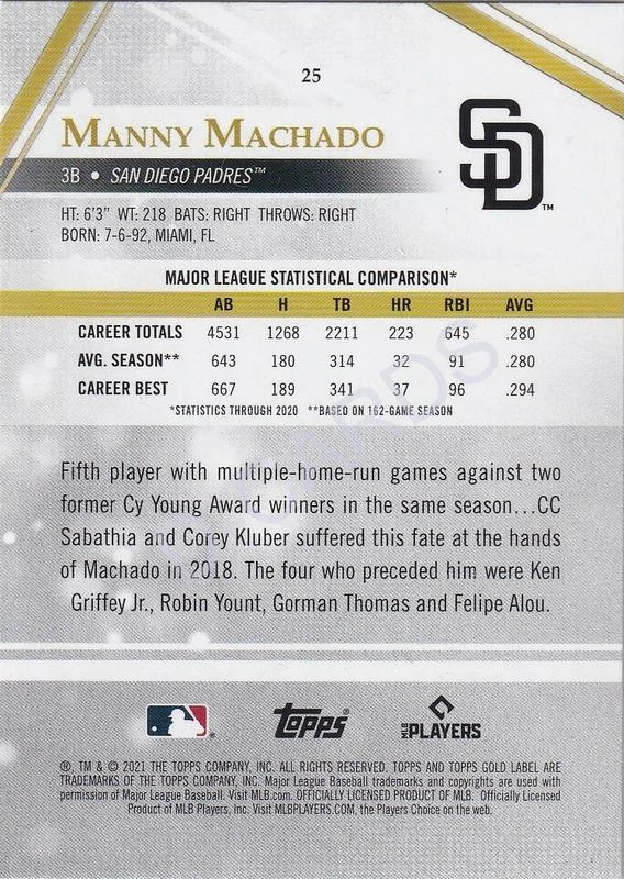 2021 Topps Gold Label Class 2 #25 Manny Machado