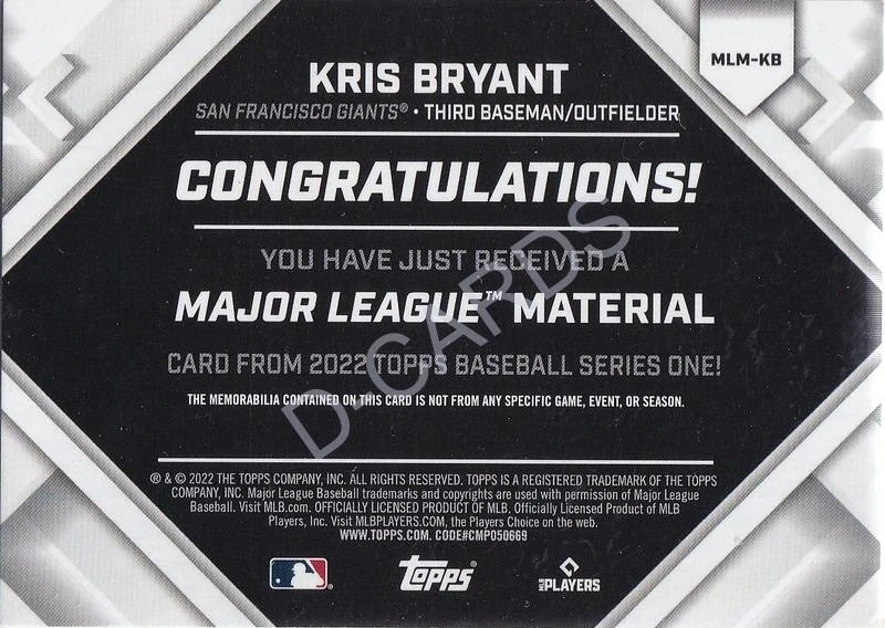 2022 Topps Major League Materials #MLMKB Kris Bryant
