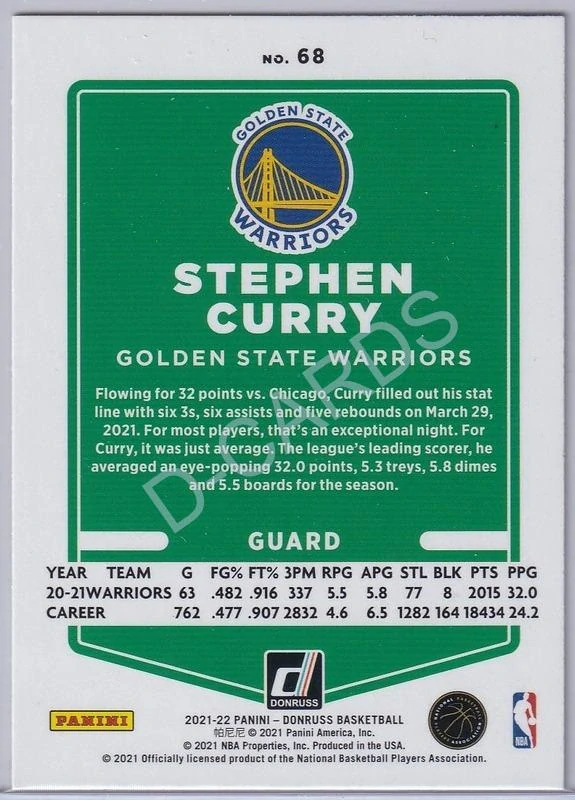 2021-22 Donruss Holo Orange Laser #68 Stephen Curry