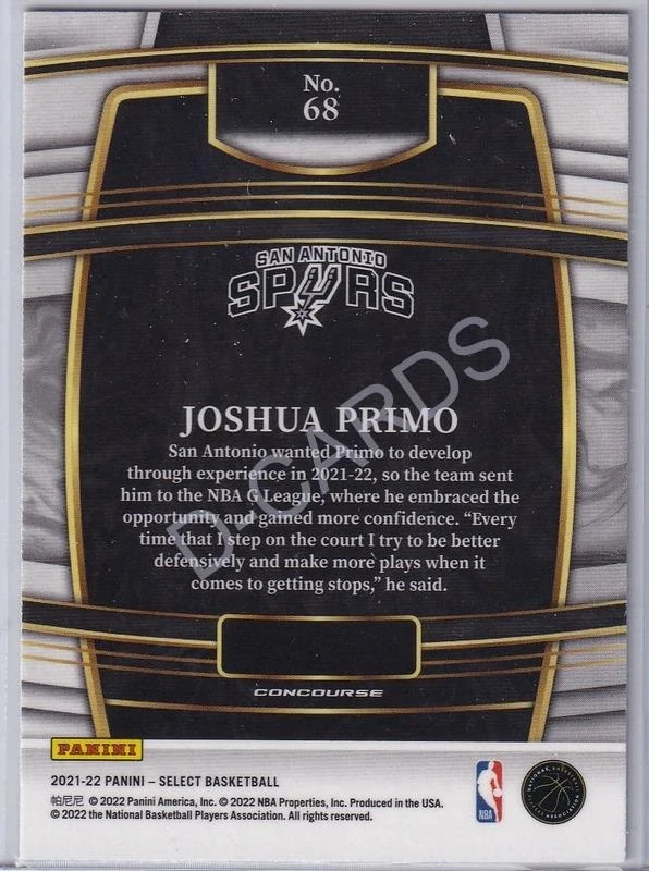 2021-22 Select #68 Joshua Primo RC