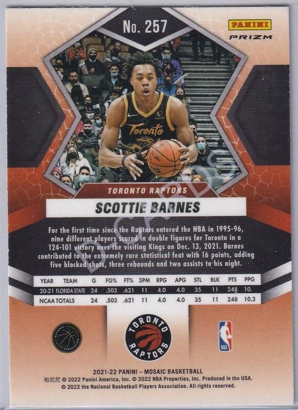 2021-22 Panini Mosaic Silver #257 Scottie Barnes Nat. Pride RC