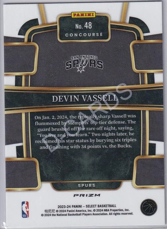 2023-24 Select Prizms Green White Purple #48 Devin Vassell