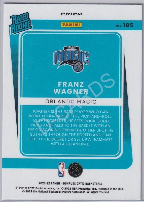 2021-22 Donruss Optic Blue Velocity #185 Franz Wagner RC