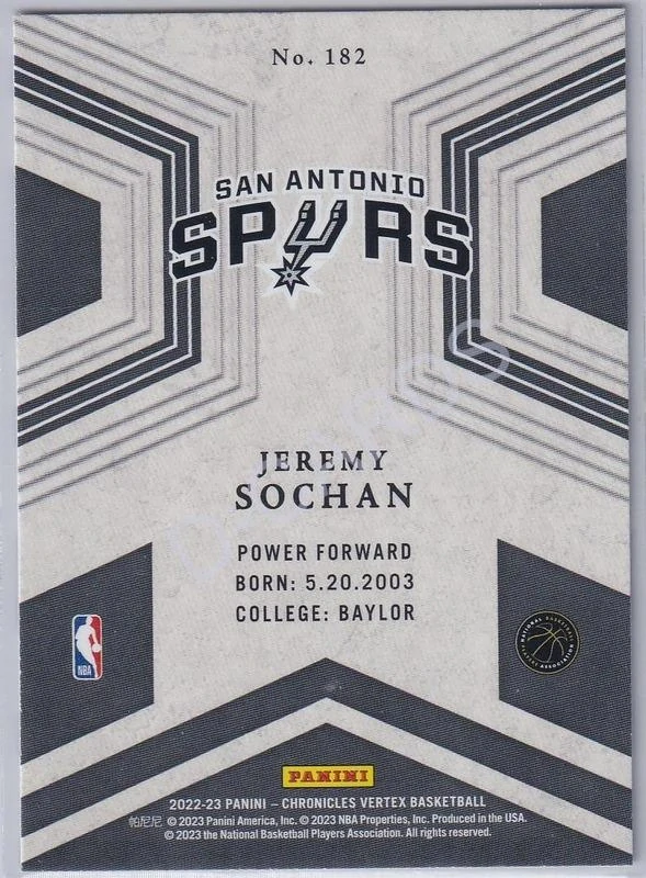 2022-23 Panini Chronicles #182 Jeremy Sochan/Vertex RC