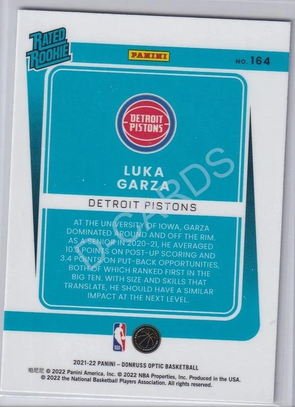 2021-22 Donruss Optic #164 Luka Garza RR RC