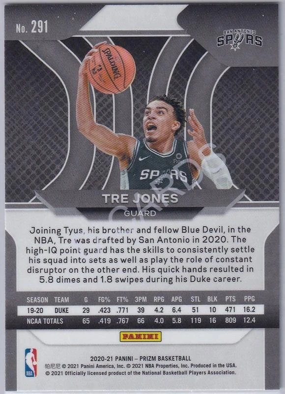 2020-21 Panini Prizm #291 Tre Jones RC