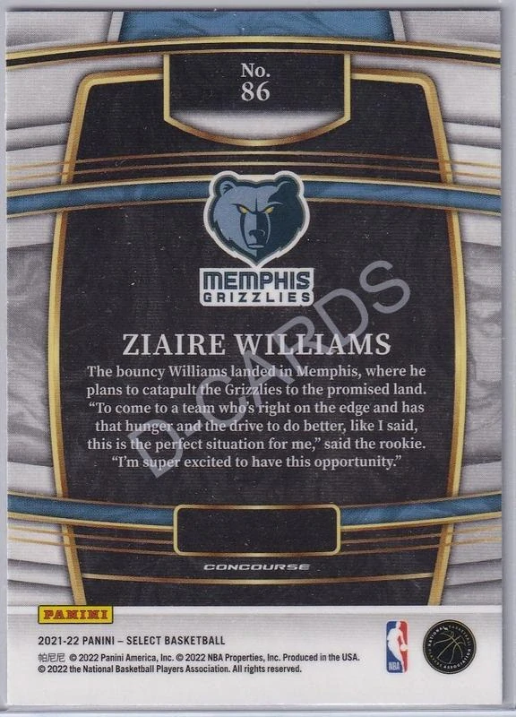 2021-22 Select #86 Ziaire Williams RC