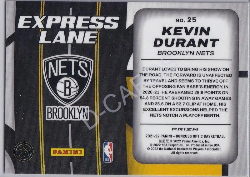 2021-22 Donruss Optic Express Lane Purple #25 Kevin Durant
