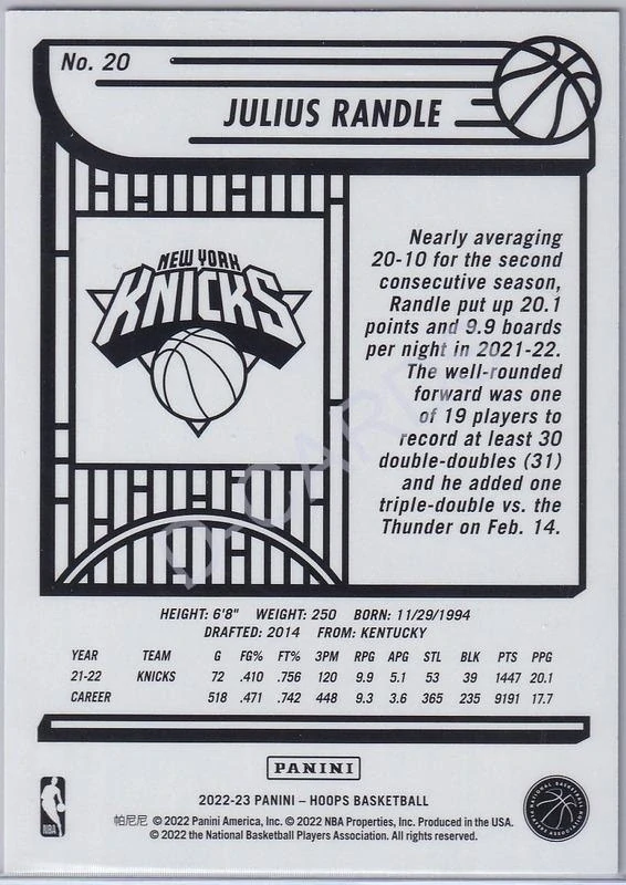 2022-23 Hoops Green #20 Julius Randle (Limit 65/99)