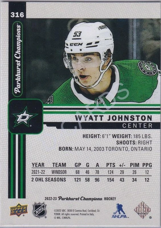 2022-23 Parkhurst Champions #316 Wyatt Johnston SP RC