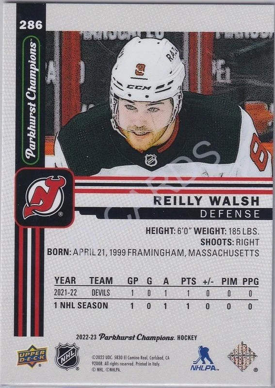 2022-23 Parkhurst Champions #286 Reilly Walsh RC
