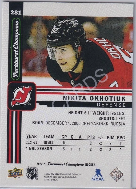 2022-23 Parkhurst Champions #281 Nikita Okhotiuk RC
