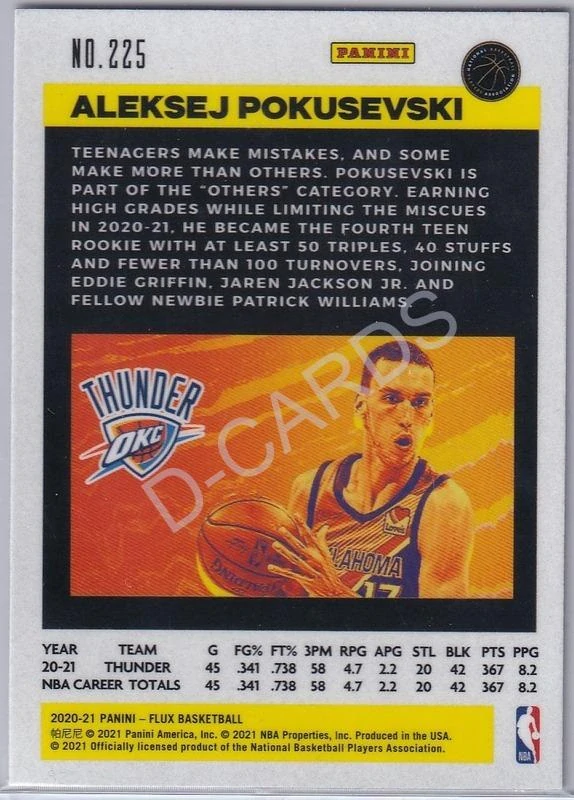 2020-21 Panini Flux #225 Aleksej Pokusevski RC