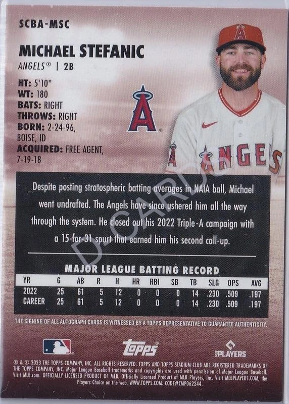 2023 Stadium Club Autographs #SCBAMSC Michael Stefanic RC