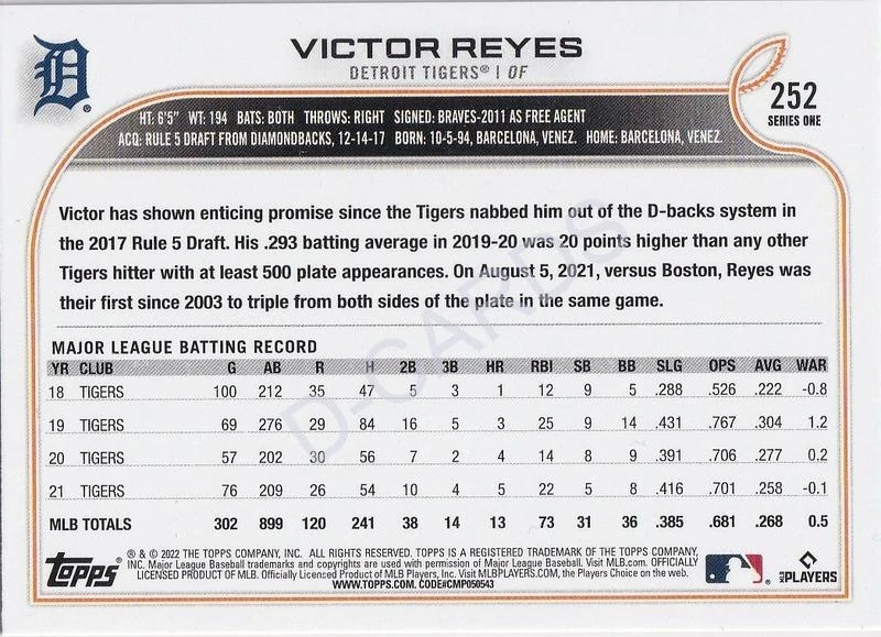 2022 Topps Gold Foil #252 Victor Reyes