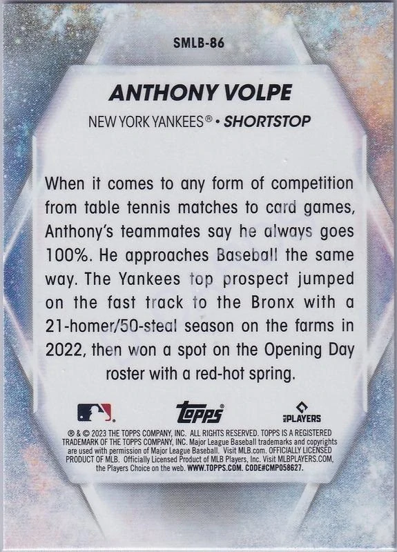 2023 Topps Stars of MLB #SMLB86 Anthony Volpe RC