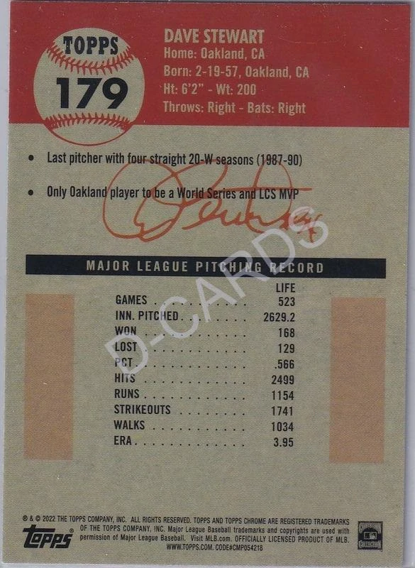 2022 Topps Chrome Platinum Anniversary Prism Refractors #179 Dave Stewart