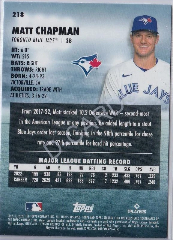 2023 Stadium Club Red Foil #218 Matt Chapman