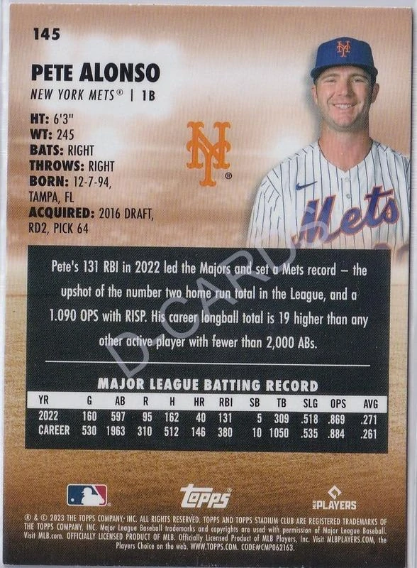 2023 Stadium Club Black Foil #145 Pete Alonso