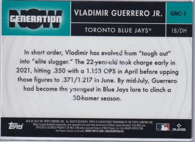 2022 Topps Chrome Update Generation Now #GNC1 Vladimir Guerrero Jr.