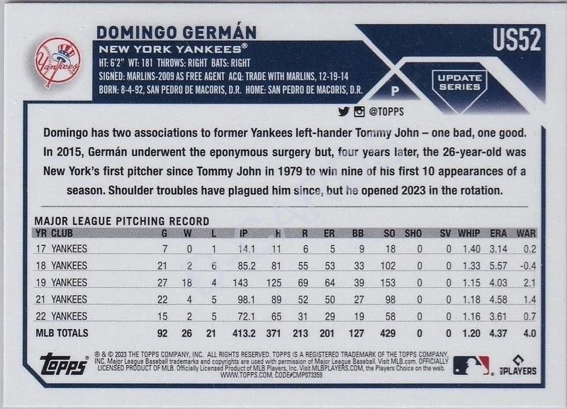 2023 Topps Update Halloween Orange and Black Foil #US52 Domingo German