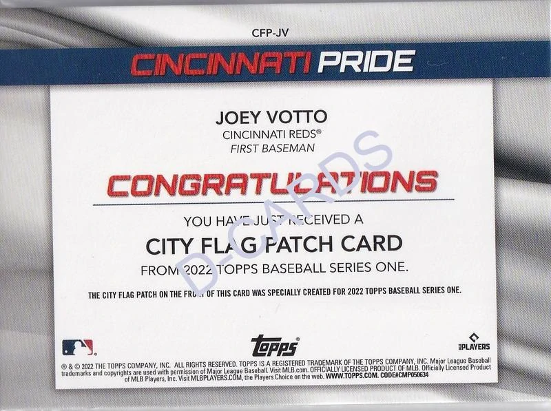 2022 Topps Commemorative City Flag Patches #CFPJV Joey Votto