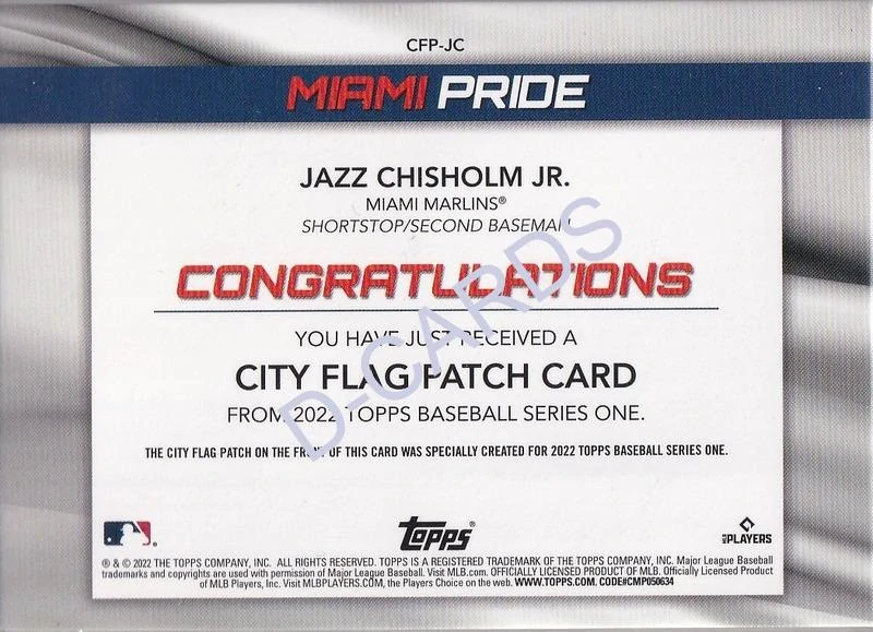 2022 Topps Commemorative City Flag Patches #CFPJC Jazz Chisholm Jr.